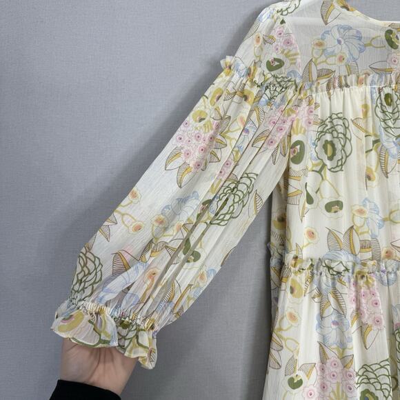 Ted Baker Bellona Tiered Trapeze Mini Dress Women 2 Cream Pastel Floral Babydoll - Picture 4 of 14